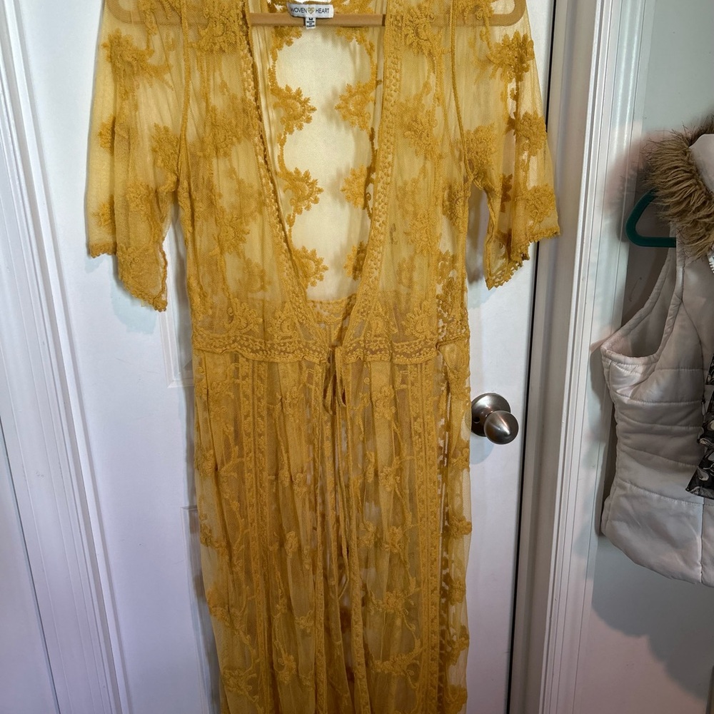 Elegant BOHO Yellow Lace Duster